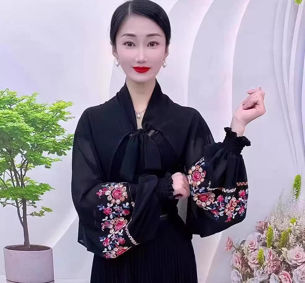 Летняя мода 2025 года, вышитый шифоновый платок с длинным рукавом из ледяного шелка для защиты от солнца при вождении и в помещениях с кондиционером