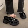 Black Platform Small Leather Shoes Women's 2025 New British Retro Versatile Height-increasing Single Shoes Versatile College Style Loafers