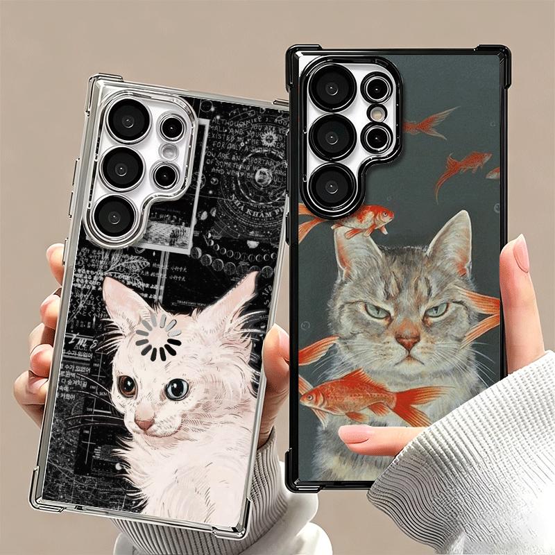 Смешные Кошки Модный Стиль Покрытие Чехол Для Телефона Для Samsung Galaxy S24 S25 FE S26 Edge S23 Ultra S22 S21 Plus S20 Защита От Падения Подушка Безопасности