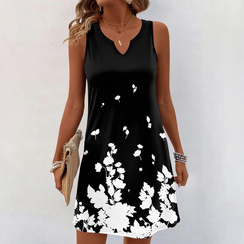 Женские летние платья с V-образным вырезом и принтом без рукавов Сарафан Повседневное платье