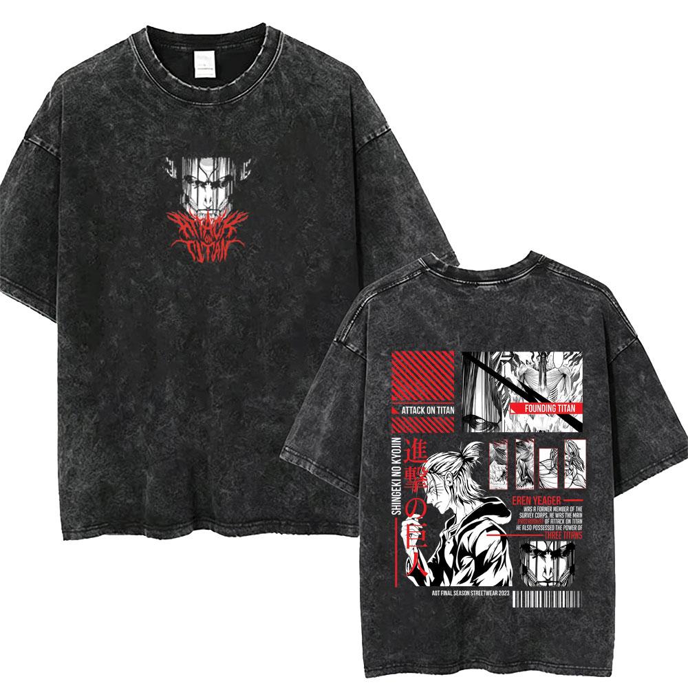 Washed Vintage Anime Attack on Titan Annie Leonhart Merch Tshirt Men Women Clothing Manga Harajuku Oversized T Shirt Streetwear