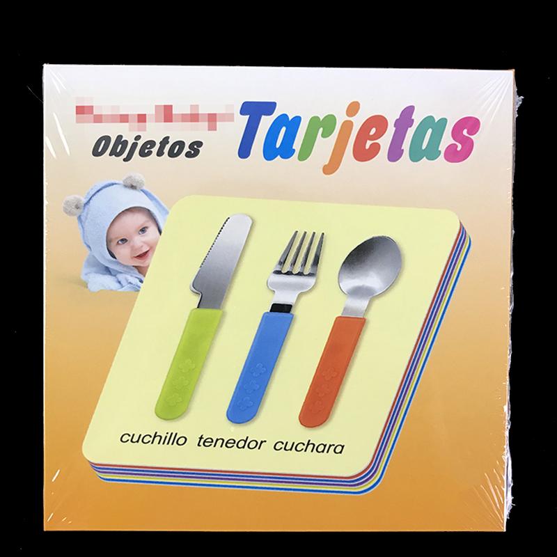 Kids Cognitive Spanish Cards Fruit/Letter/Number/Shape/Animal/Color Baby Learning Word Card Preschool Education Montessori Gifts