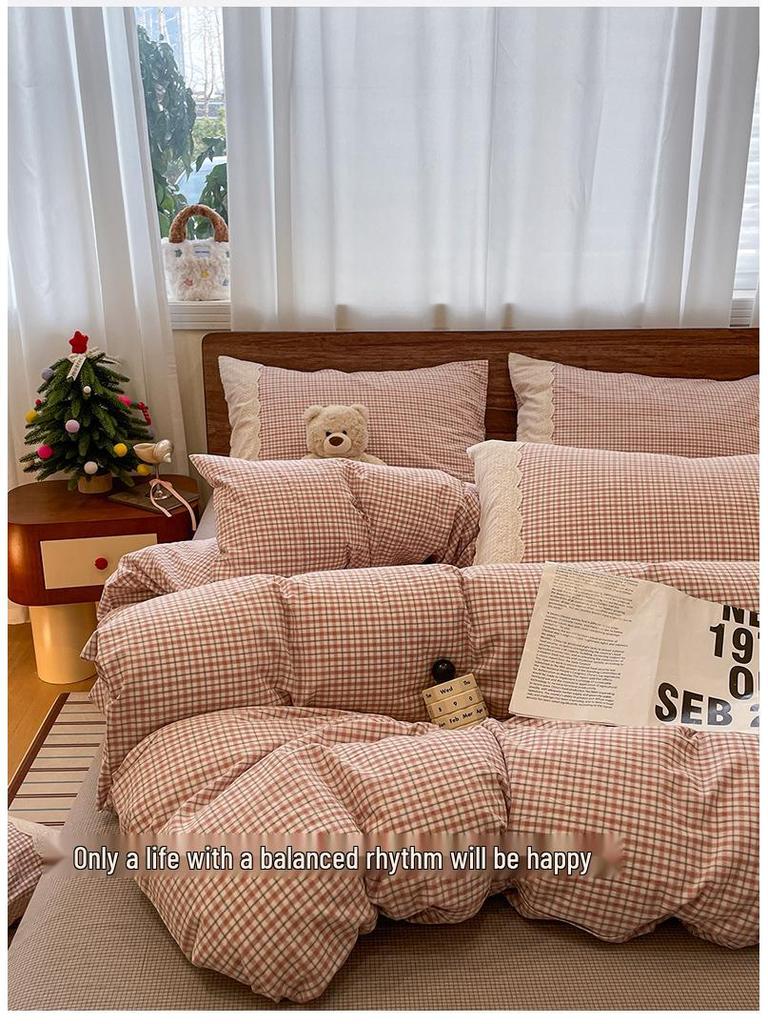 Французский стираный хлопковый комплект постельного белья Класса А, 2026 Студенческий Простой Muji Дом, 4 предмета