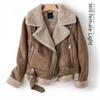 Women's Suede Velvet Lamb Wool Motorcycle Jacket - European & American Style, Warm for Autumn and Winter