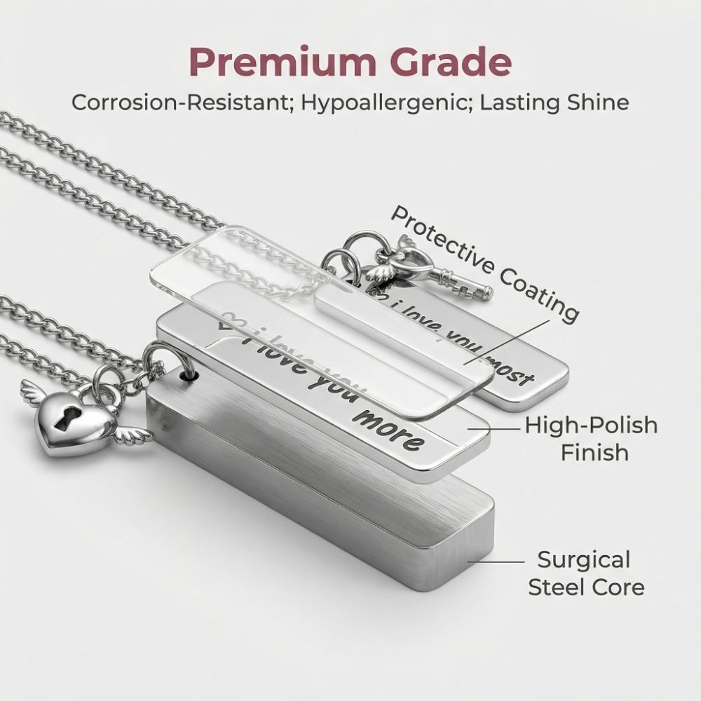 2pcs Stainless Steel Couple Necklaces Matching Puzzle Heart Lock Key Pendant  Valentine Day Gift