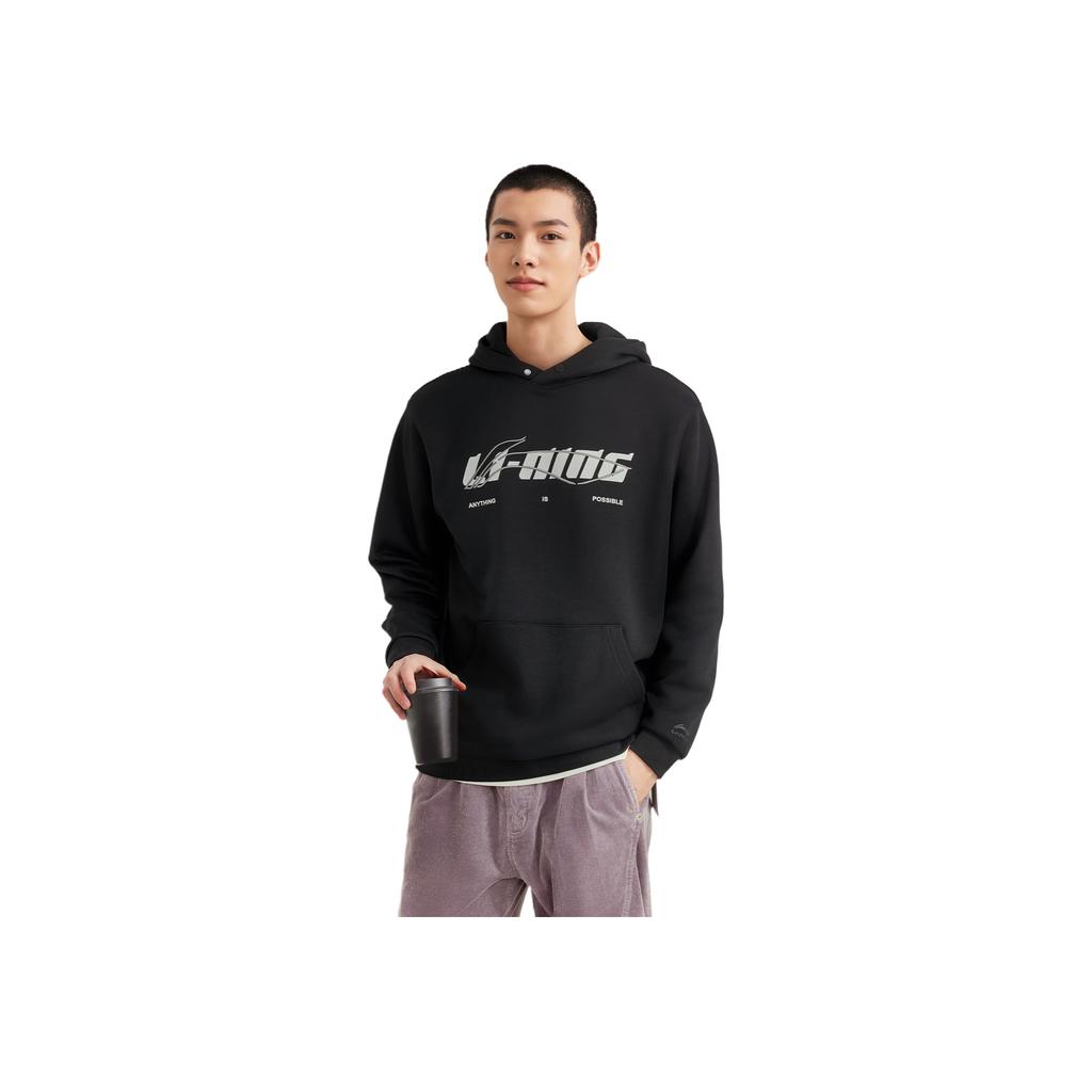 Li Ning Sports Lifestyle Series Casual Simple Hooded Pullover Letter Loose Fashion Versatile Sweatshirt Unisex Sweatshirt Black AWDVC67-2