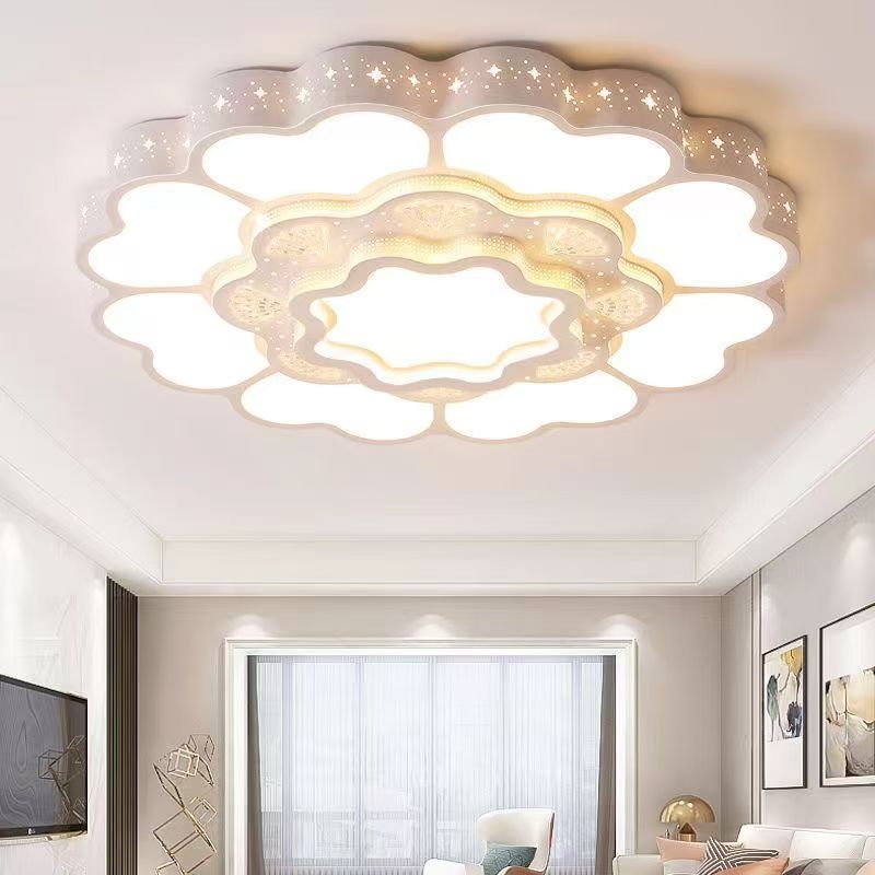 Простая современная круглая лампа для холла, большая светодиодная потолочная люстра в виде цветка