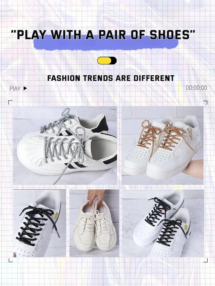 Fashion Color Flash Shoelaces Outdoor Sport Wear Resistant Circular Sports Shoelaces Metallic Luster Gold Silver Flat Shoe Laces