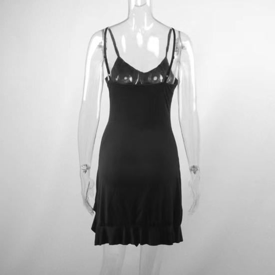 Summer Women Dress Irregular Ruffle Hem Low-cut V Neck Sleeveless Skinny Backless Spaghetti Strap Pleated High Waist Party Nightclub Dress