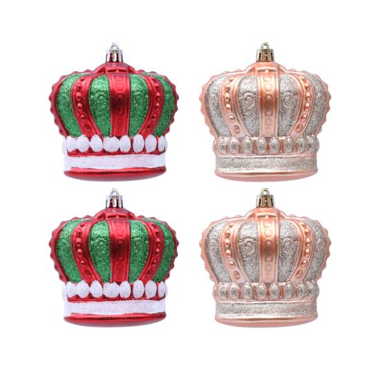 2 шт. Рождественские украшения в виде короны, винтажный стиль, пластик, красный, зеленый/золотой