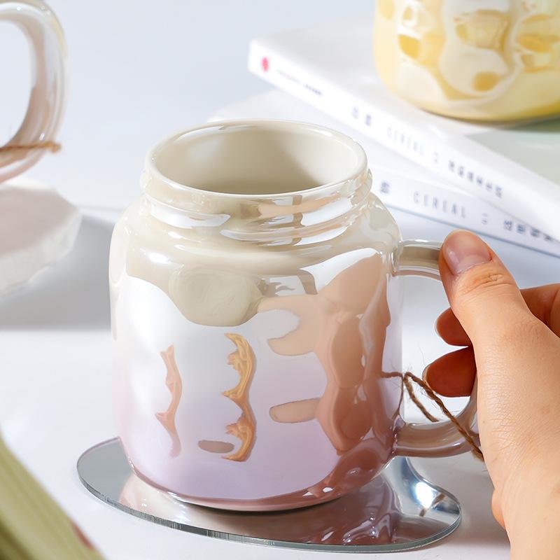Зеркальная кружка с крышкой, цветная, высококачественная, большая емкость, керамическая кружка с ручкой, креативная кружка в стиле Ins, сувенир, подарок