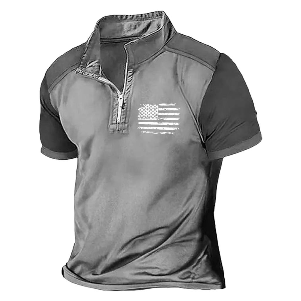 Летняя новинка для мужчин, повседневная рубашка с воротником-стойкой и короткими рукавами, подходящая по цвету, с полумолнией