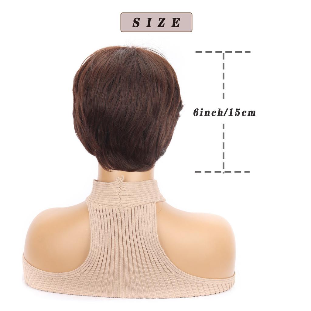 Парики из коротких волос с челкой, темно-коричневый смешанный блондин, парик с стрижкой пикси для женщин, прямые парики из синтетического волокна