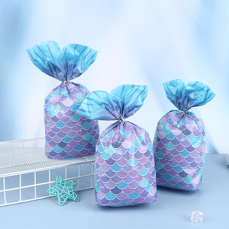 25 шт. подарочных пакетов для вечеринки в стиле русалки, упаковочная сумка для конфет, печенья, сумка для угощений в виде хвоста русалки для приглашенной девочки, принадлежности для дня рождения, детского душа