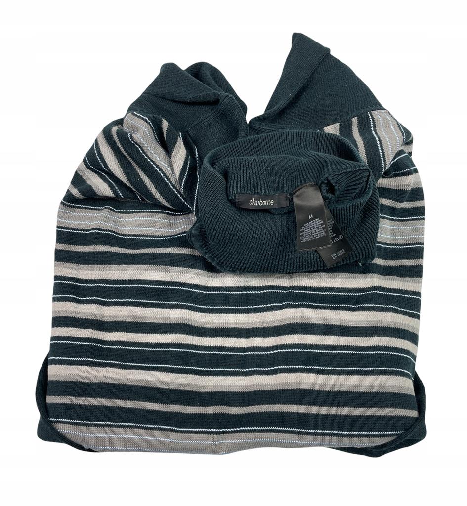 Ciemnozielony sweter męski w paski Claiborne M - Used