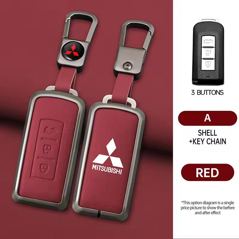 Leather Car Remote Key Case for Mitsubishi ASX LANCER Pajero Sport Outlander Eclipse Cross Keychain Full Cover Shell Accessories