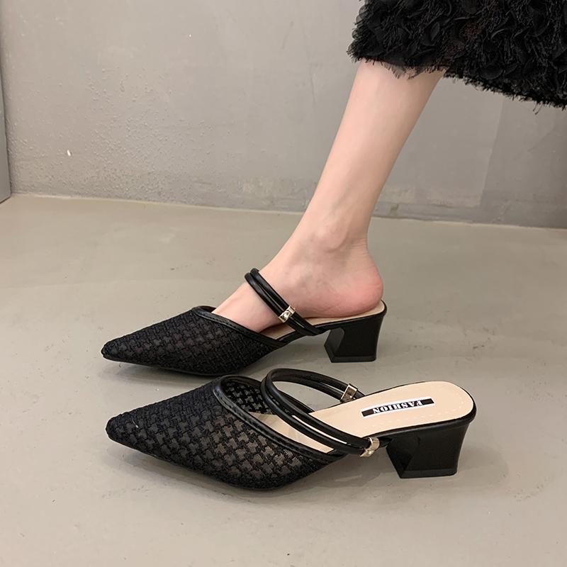 Сандалии Baotou для женщин, летние толстые каблуки, новинка 2024 года, женские туфли на среднем каблуке, сандалии в стиле феи для женщин