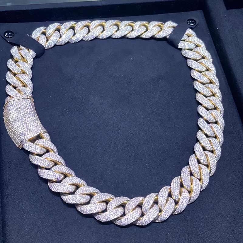 High-Quality Designer Copper-Set Moissanite Cuban Chain Necklace | 18K Golden Plated Golden-Plated Craftsmanship, Handcrafted Hi