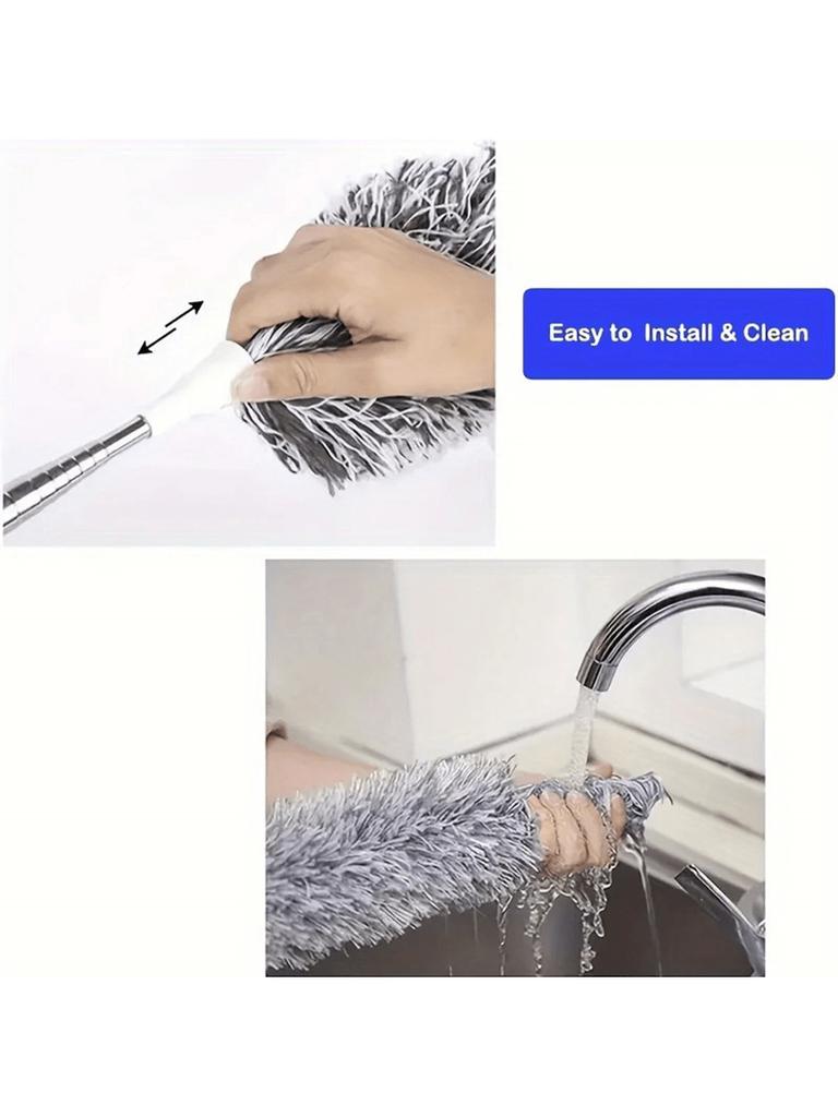 Multifunctional retractable duster with bendable head - reusable and washable for high ceilings, furniture and car cleaning