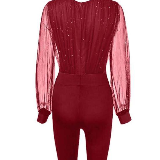 Женский весенний комбинезон, сетчатый обтягивающий элегантный комбинезон с V-образным вырезом и талией для офиса