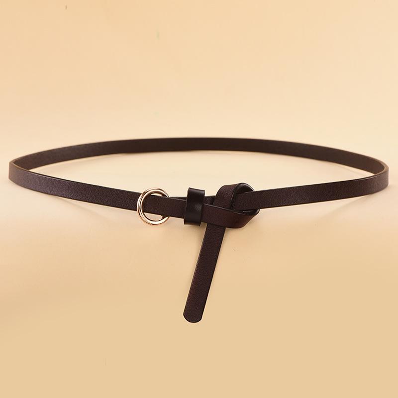 Simple Ring Knotted Thin Belt Women'S Leather Decorative Skirt Fashionable Cowhide Small Belt Red