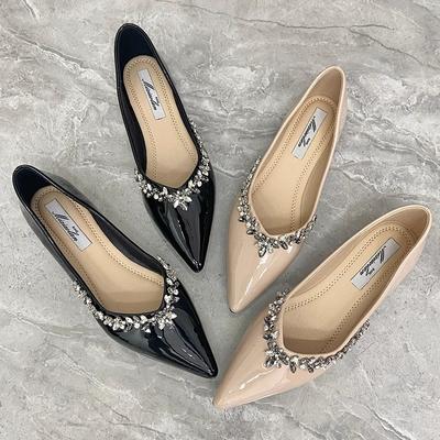 Туфли-лодочки с острым носком и стразами, женские туфли на плоской подошве, увеличивающие рост, с мелким вырезом, на мягкой подошве