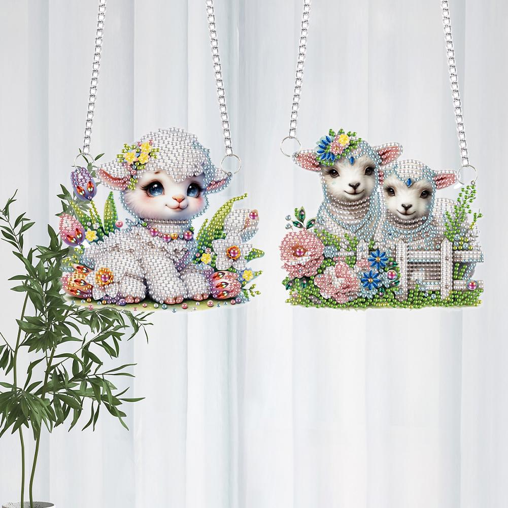 2pcs Animal 2D/Flat DIY Special Shape Rhinestone Diamond Art Window Pendants Diamond Painting Set DIY Home Decor Hanging Charm