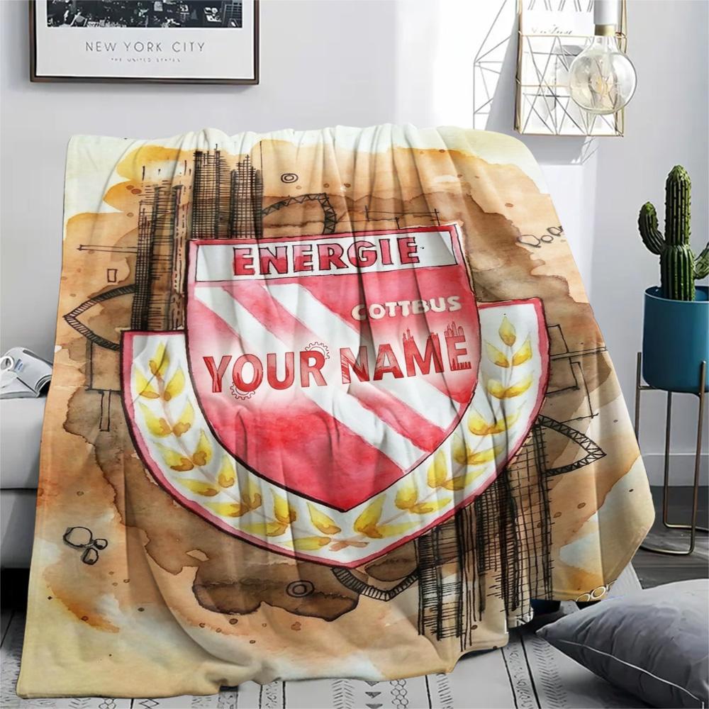 1PC Energie Cottbus Anniversary Custom Name Patterned Flannel Blanket Suitable For All Seasons For Home Decor Warmth And Comfort Gifts Holiday Present