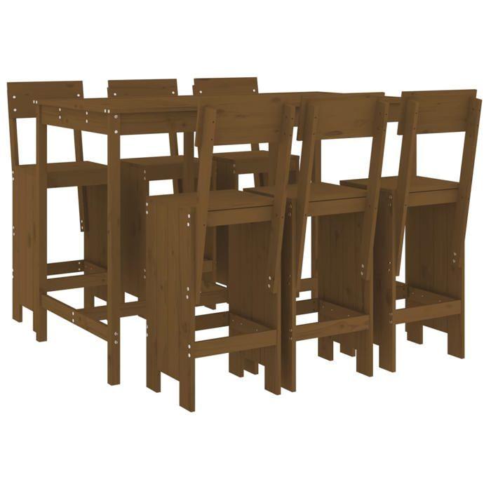 VidaXL 7-piece Garden Bar Set Honey Brown Solid Pine Wood, Pub Set, Patio Bar Set, Set 3157814