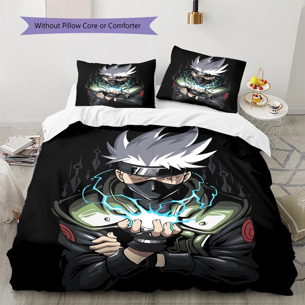 Хатаке Какаши Узор Наруто Постельное белье Домашний декор Подарок на день рождения (1 пододеяльник + 2 наволочки, без наполнителя)