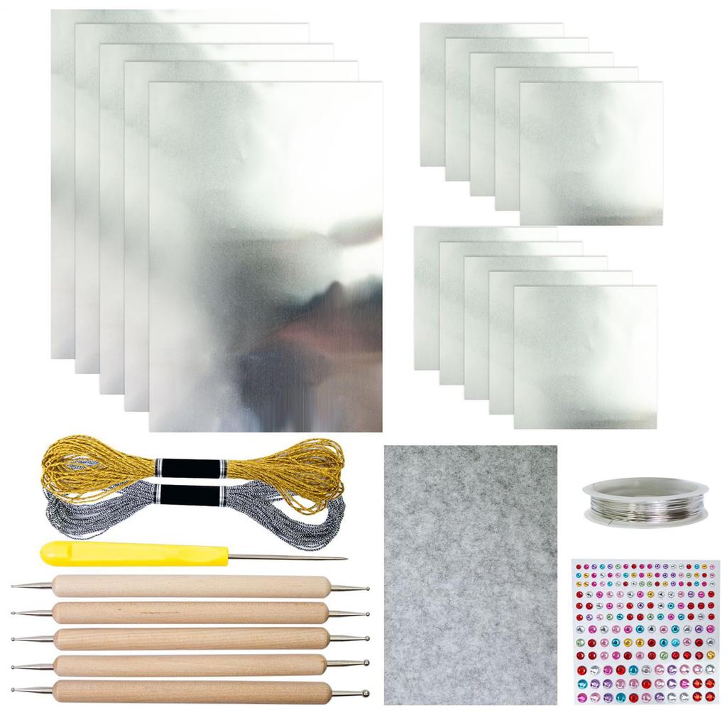 15 шт. листов фольги с инструментами для тиснения, шилом, наклейками, металлической нитью, набор для тиснения фольгой, набор для создания художественных работ