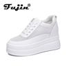 Fujin 9cm Platform Heel Wedge Shoes Sneakers Pumps White Platform Air Mesh Hollow Pumps Shoes Women  Zapatos De Mujer