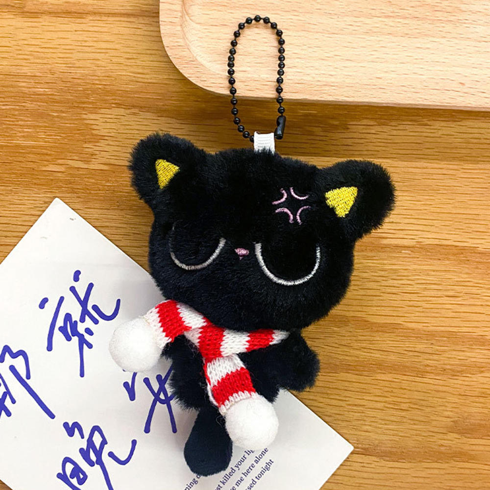 Cute Mini Black Cat Pendant Keychain Cartoon Plush Kitten Doll Charms With Beaded Chain Cuddly Black Kitten For Boys Girls Gifts