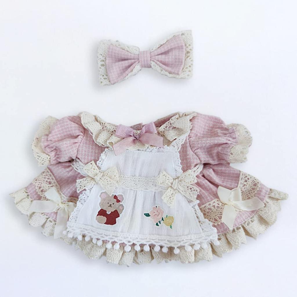 Niannyyhouse Stuffed Animal 20cm Doll Clothes Plaid Skirt Dress-up Cotton Doll Clothes (pink)