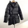 Winter Hooded Women's Down Jackets Warm Casual Coat Puffer Jacket Belt Elegant Parka Overcoat