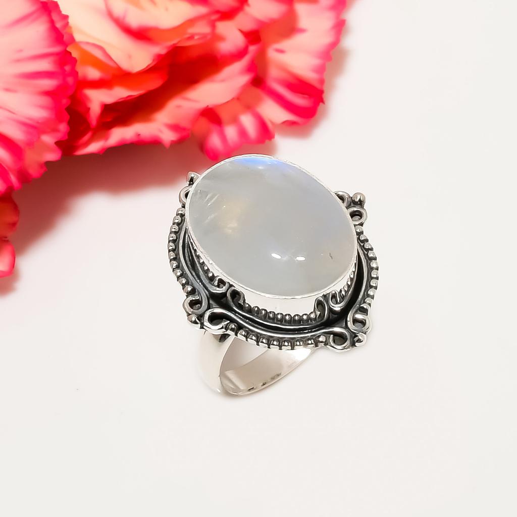 Радужный лунный камень - Кольцо из серебра 925 пробы в Индии V4558, белое кольцо, овальное кольцо, подарок на День святого Валентина, подарок для нее, подарок на день рождения, ювелирные изделия ручной работы, S