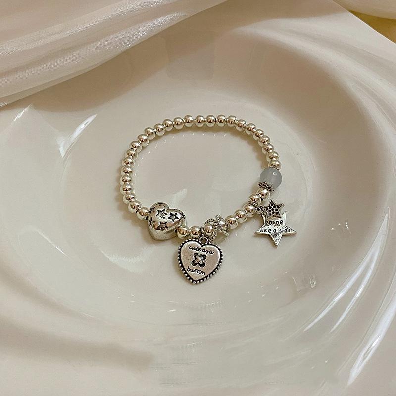 Новый серебряный браслет с подвеской в ​​виде звезды из бисера, модный эластичный браслет из веревки для женщин и девочек, ювелирный подарок