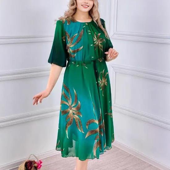 Европейское и американское ретро-платье миди с принтом, рукавами семь восьмых и защитой от солнца