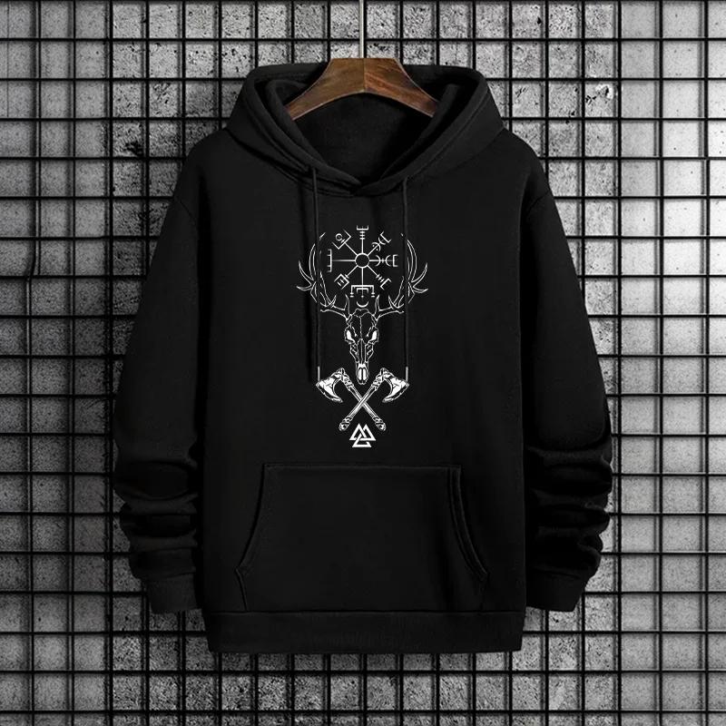 Mens 2025 Fall Winter Hoodie Urban Streetwear Fashion Hip Hop Hooded Sweatshirt Male Trendy Casual Viking Runes Pattern Pullover