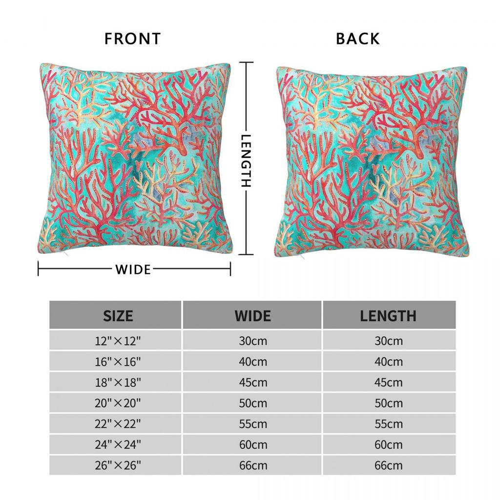 Red Coral On Pastel Cyan Square Pillowcase Polyester Linen Velvet Pattern Zip Decor Throw Pillow Case Sofa Seater Cushion 18"