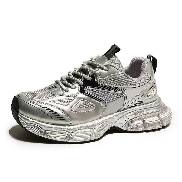 Women's Shoes Autumn New Ins Fashionable Platform Silver Dad Shoes Women's Summer Lightweight Sneaker Casual Running Shoes