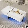 Living Room Table, LED Coffee Table with Storage, High-Gloss Coffee Table with Drawers, Modern Coffee Table