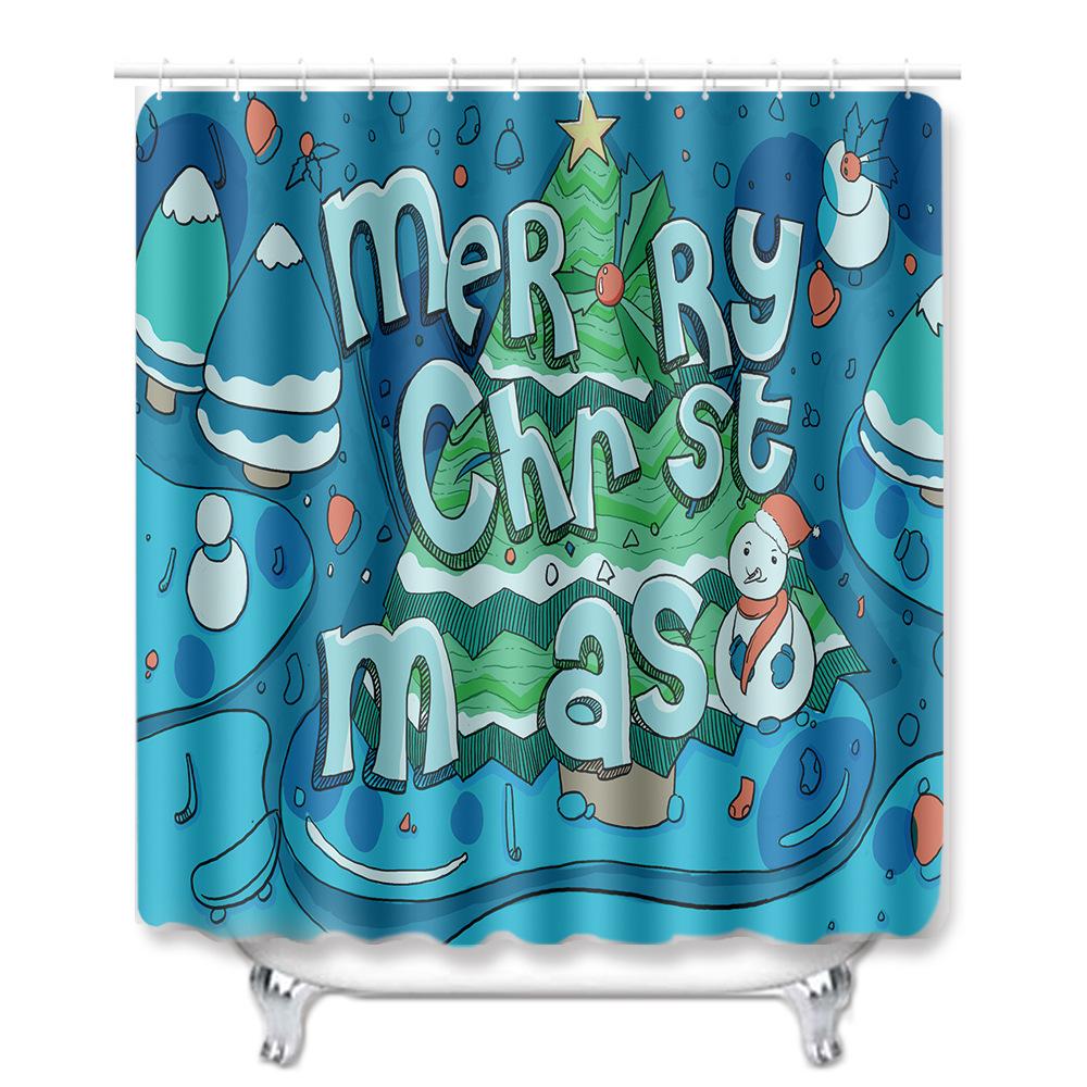 Christmas Shower Curtain Floor Mat Combination Four-Piece Set Bathroom Toilet Carpet Shower Room Mat Foot Mat