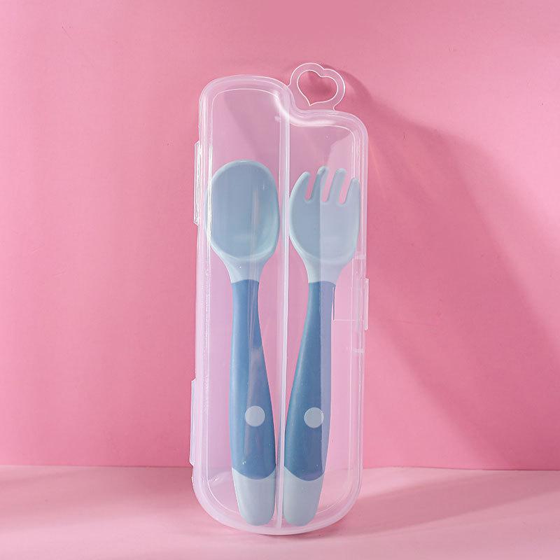 2PCS Silicone Spoon Fork for Baby Utensils Set Auxiliary Food Toddler Learn To Eat Training Bendable Soft Fork Infant Tableware