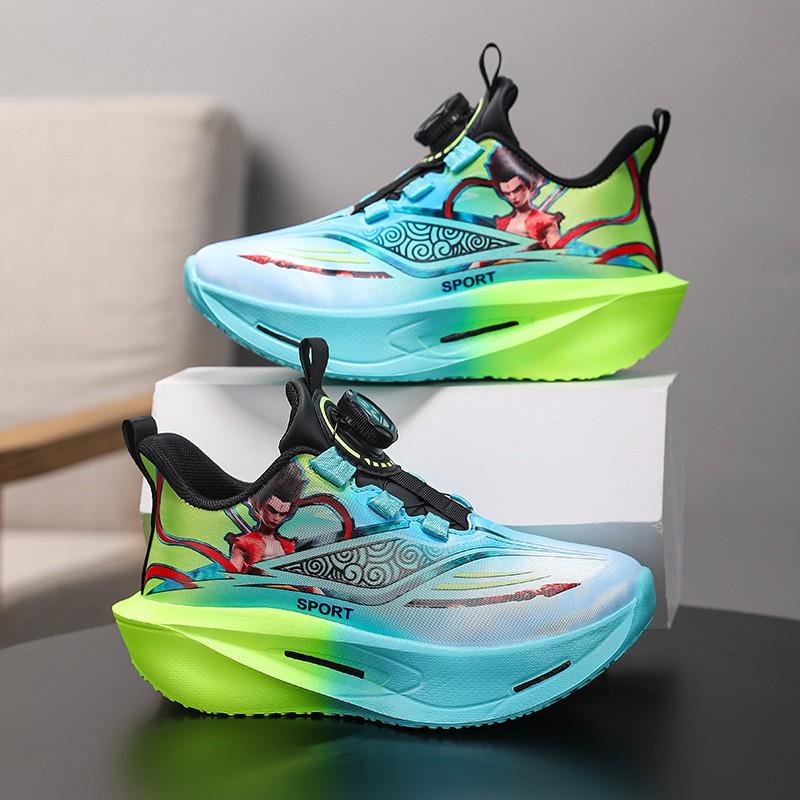 Boys Lightweight Running Shoes Kids Ages 7-16 Soft Sole Breathable Sport Sneakers With Rotating Buckle Synthetic