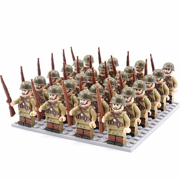 24PCS/SET World War II Military Soldiers Rifle Weapons Gun Figures Parts Blocks Assembly DIY Model Building Kits Toys