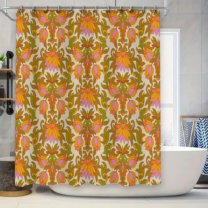 Цветная занавеска для душа Винтажный ботанический узор Декор для ванной Водонепроницаемая ткань Вкладыш Комплект Современный стиль фермерского дома Стирка