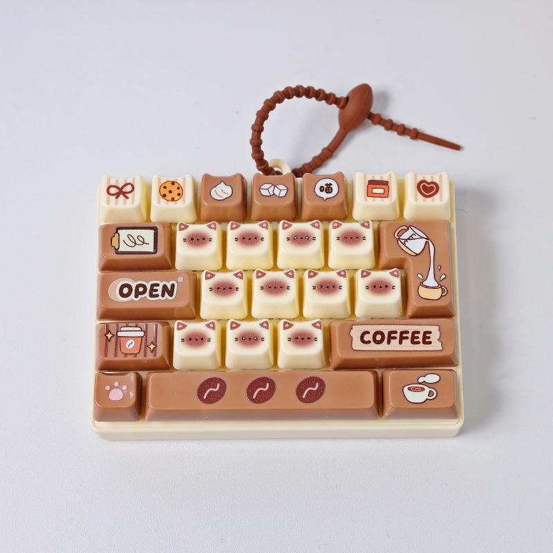 Kawaii Cat Pudding Decompression 26-Key Keyboard Cartoon Fidget Clicker Backpack Pendant for Girls Bag Accessories