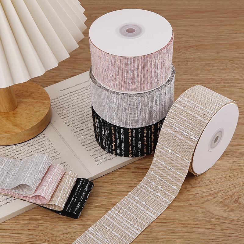 Роскошная Горизонтальная Лента с Пайетками для DIY Бантов, Аксессуаров для Волос, Обуви, Шляп и Одежды, Цветочная Подарочная Коробка и Лента для Упаковки Цветов