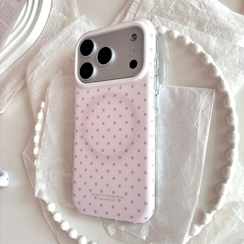 Розовый Круглый Чехол-Накладка с Точками для iPhone 17 Pro Max 16 1 14 13 Ударопрочный IMD Задняя Крышка Для